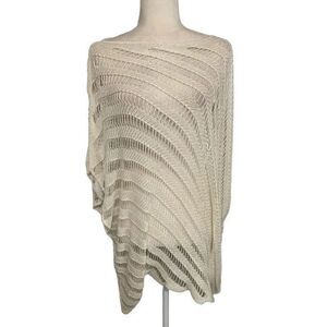 Kessley Womens Solid White Knit Mesh Poncho Sweater Top One Size